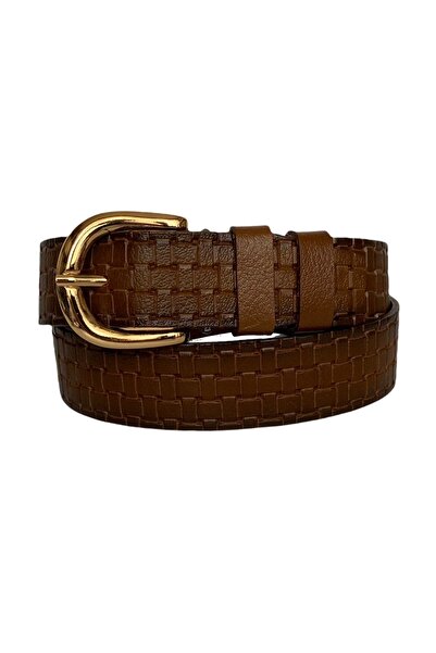 GoDeri حزام جينز نسائي بني 100% من الجلد الطبيعي بإبزيم ذهبي 4 سم=an-byn-26