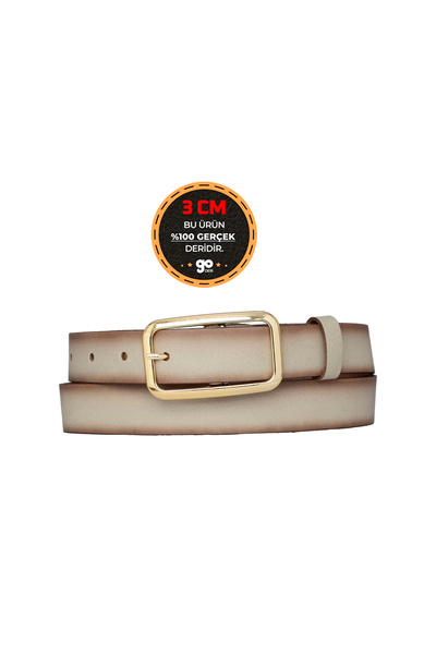 GoDeri 100% جلد طبيعي، لون ذهبي مشبك مينك 3 سم حزام نسائي، حزام بنطلون، حزام شورت 3cmkdn50