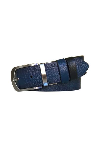 GoDeri Ζώνη διπλής όψης από γνήσιο δέρμα πλάτους 4 cm - Μαύρο και μπλε ναυτικό