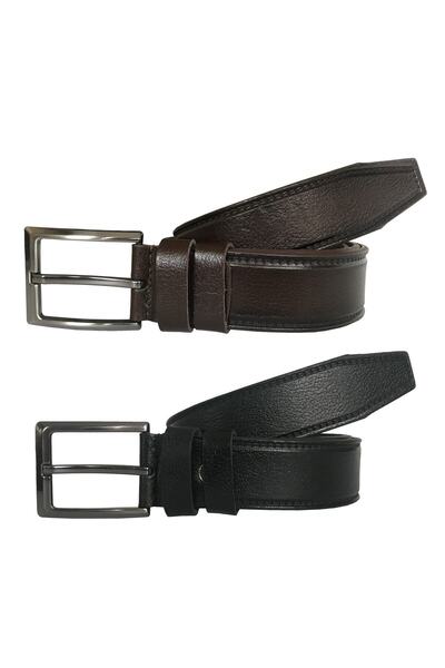 GoDeri Γνήσιο δέρμα 2 τεμαχίων Super Set Μαύρη, Καφέ Υφασμάτινη Ζώνη 3,5 cm=2li.81-82