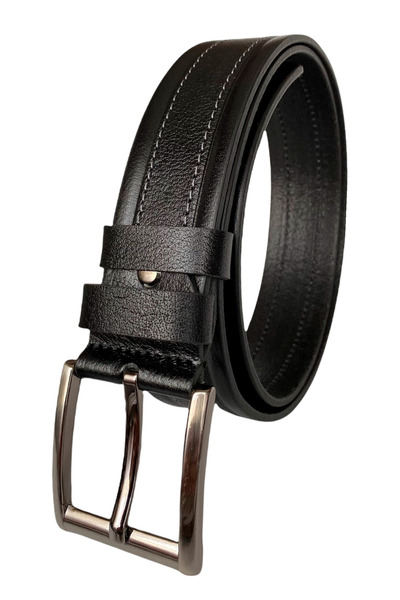 GoDeri Curea sport pentru blugi din piele naturală neagră premium - 4,5 cm, 100% cu model, pre-imprimată