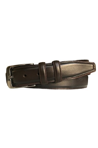 GoDeri Brown Genuine Leather Classic Trouser Belt - Stitched Edges, 3.5 Cm=go-dk-kla