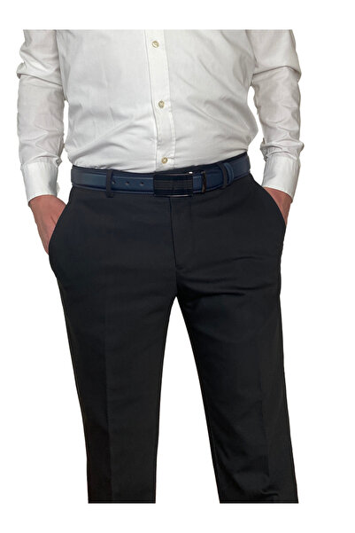 GoDeri 100% натуральна шкіра, з кришкою та пряжкою, класичний синій, тканинний ремінь для брюк 3,5 см_чорний2_синій_шов