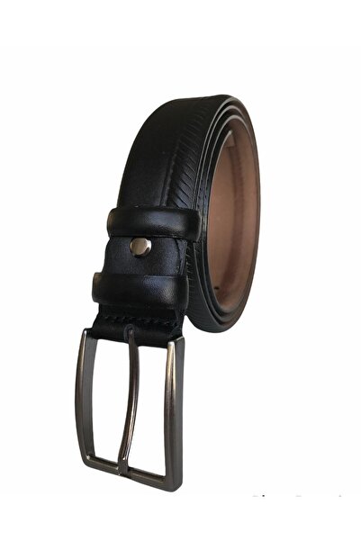 GoDeri Μαύρη ζώνη παντελονιού από γνήσιο δέρμα - 3,5 cm = dk-135-138