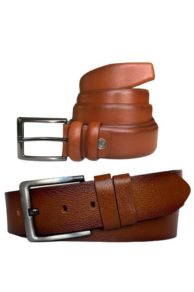 GoDeri طقم تان من الجلد الطبيعي مكون من قطعتين، حزام رياضي جينز 4.5 سم وحزام بنطلون من القماش 3.5 سم = قماش الدنيم