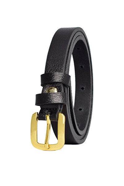 GoDeri 100% Genuine Leather, Gold Buckle very thin 1.8 cm Black Women's Belt;...