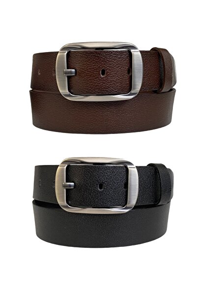 GoDeri 100% جلد طبيعي، إبزيم بيضاوي أسطوري مدخن؛ أسود، بني غامق مجموعة من 2 حزام 4 سم = بيضاوي مدخن