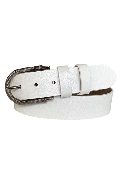 GoDeri 100% جلد طبيعي، جينز نسائي أبيض بإبزيم فضي غير لامع، حزام رياضي 4 سم=an-byn-28