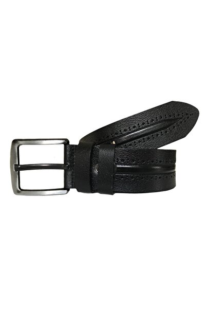 GoDeri Спортен колан от естествена кожа с десен, черен деним, 4,5 см=dk-0104