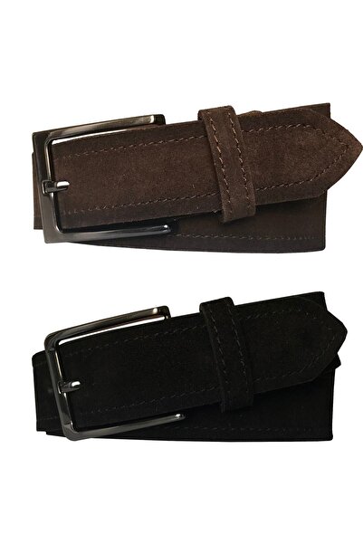 GoDeri Γνήσιο δέρμα 2 τεμαχίων Suede Σκούρο Καφέ, Μαύρη Ζώνη 4 cm=2li.suede-koka.si