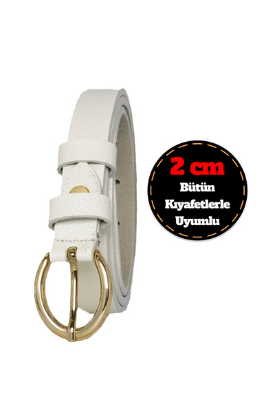 GoDeri Натуральна шкіра 2 см молочно-білий жіночий ремінь золотого кольору з пряжкою, підходить до суконь та брюк