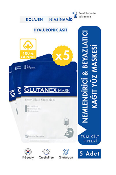 GLUTANEX Snow White Mask 5 adet – Beyazlatıcı Kağıt Maske Glutatyon Niasinamid