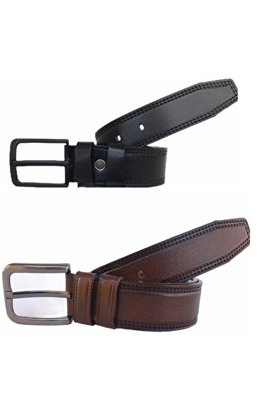 GoDeri Чоловічий чорно-коричневий ремінь з натуральної шкіри, 2 шт., 4 см = 2li4cmkasidsnl