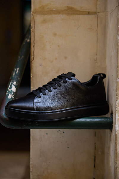 Vantaggio Atlas Full Black Lace-Up 100% Genuine Leather Men's Sneaker Shoes