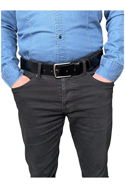 GoDeri 100% γνήσιο δέρμα, θρυλική καπνιστή φαρδιά γλώσσα, μαύρη ζώνη 4 εκ.=4 εκ. καπνιστή φαρδιά