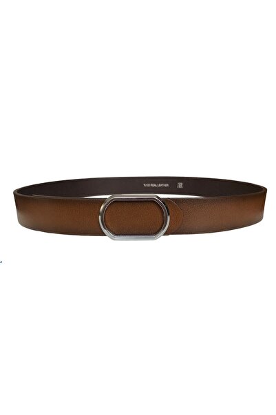 GoDeri Натуральна шкіра, новий тренд, овальна блискуча срібна пряжка, міцний ремінь світло-коричневого кольору, ширина 4 см = gotoka