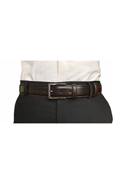 GoDeri Brown Genuine Leather Classic Trouser Belt - Stitched Edges, 3.5 Cm=go-dk-kla
