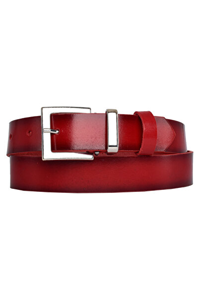 GoDeri 100% естествена кожа, 3 см червен дамски колан със сребърна катарама; Рокля, Колан за панталон=3см-kdn-48