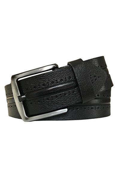 GoDeri Спортен колан от естествена кожа с десен, черен деним, 4,5 см=dk-0104