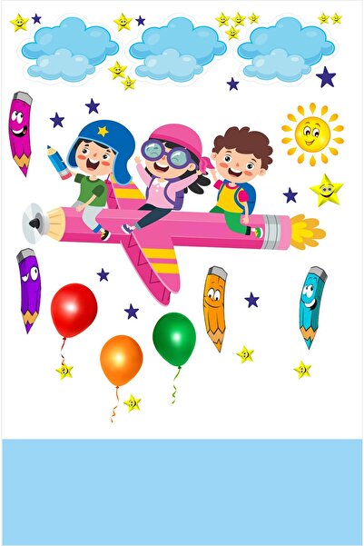 Göktuğ Hediyelik Kalemde Uçan Çocuklar Anaokulu Okul Çocuk Odası Kreş Duvar K...