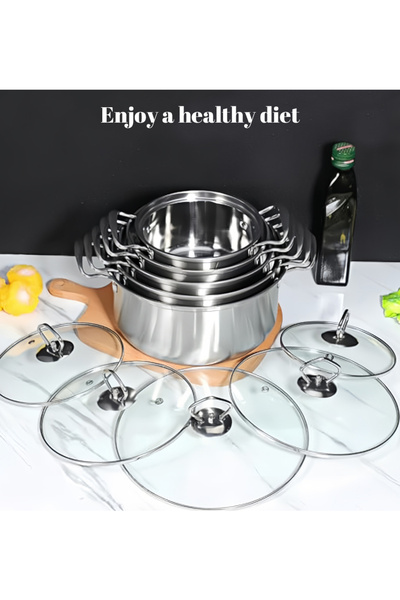 Generic Leon Home 10-piece Thickened Stainless Steel Cookware Set - Ergonomic Wire Handles