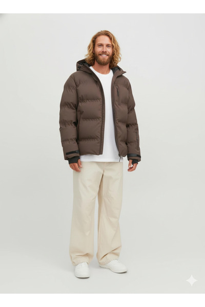 Jack & Jones Jack&Jones Hooded Waterproof Brown Men's 3M Thinsulate Coat12238998