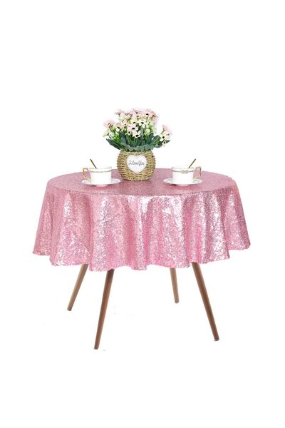 Bukela Rose Silver Sequin Tablecloth Round Sparkly Table Cover Wedding Party 150"