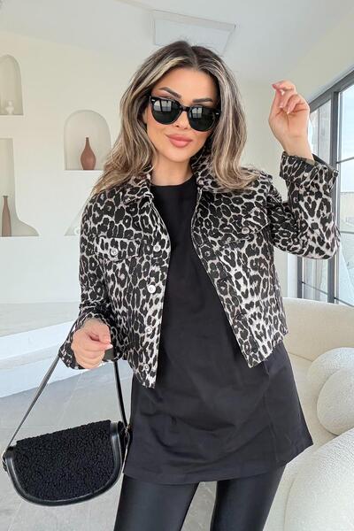 Eswomes Leopar Desen Ön Cepli Ceket leopar