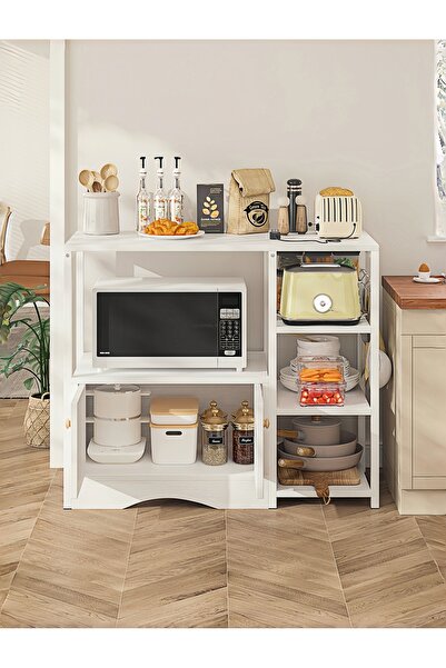 Venpara رف تخزين مطبخ بثلاث طبقات، وطاولة زاوية قهوة، وحامل ميكروويف مع 5 خطافات