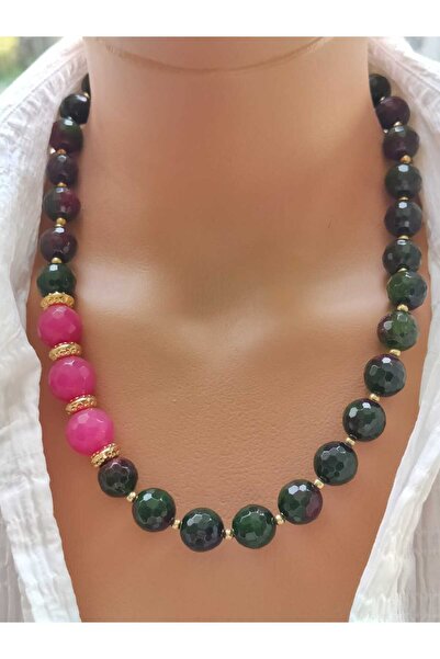 elinasaccessories قلادة بتصميم حجر طبيعي، قلادة بتصميم عقيق مصنوعة يدويًا، قل...