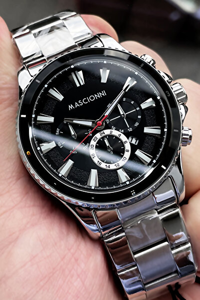 mascionni ساعة يد رجالية 3 أتم مقاومة للماء حزام فولاذي فضي اللون + حجر طبيعي