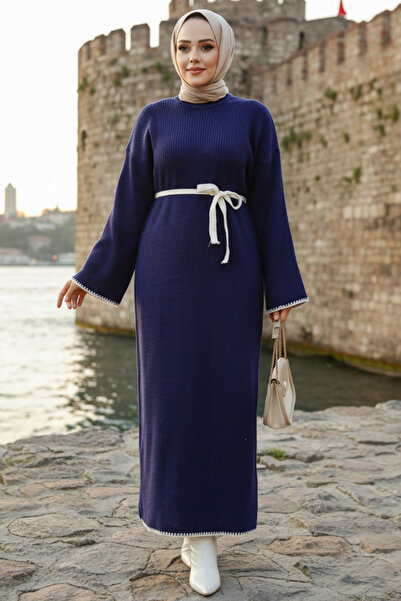 Neva Style Lacivert Tesettür Трикотажна сукня з поясом - 34201L