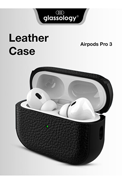 Glassology حافظة جلدية لسماعات AirPods Pro 3 – غطاء واقٍ أسود فاخر
