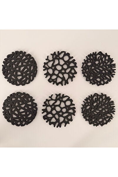 DECORADI Set 6 suporturi / coastere pahare, diametru 9 cm, negru, cutie inclu...