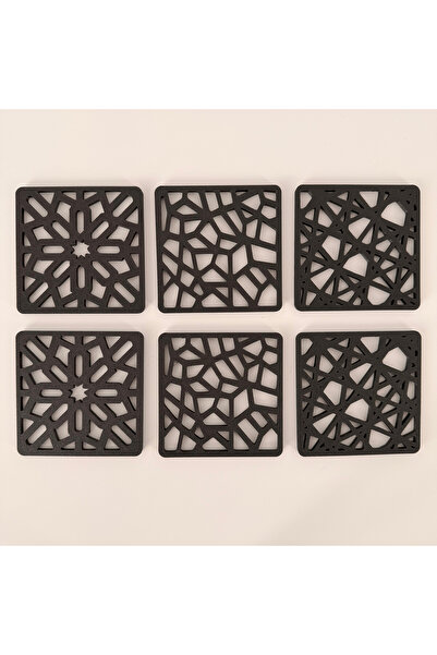 DECORADI Set 6 suporturi / coastere pahare, dimensiune 9 X 9 cm, negru, cutie...