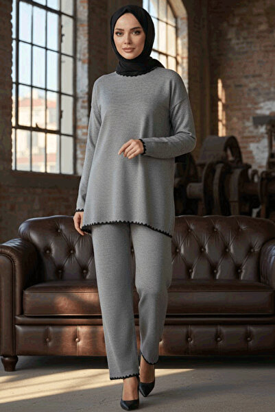 N.S NEVA STYLE Set dublu de tricotaje gri Tesettür 50174GR