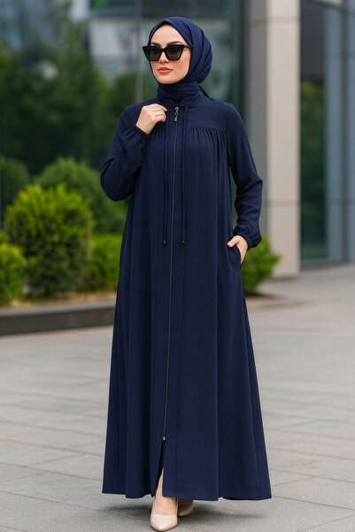 Neva Style Zippered Navy Blue Hijab Ferace 45290L