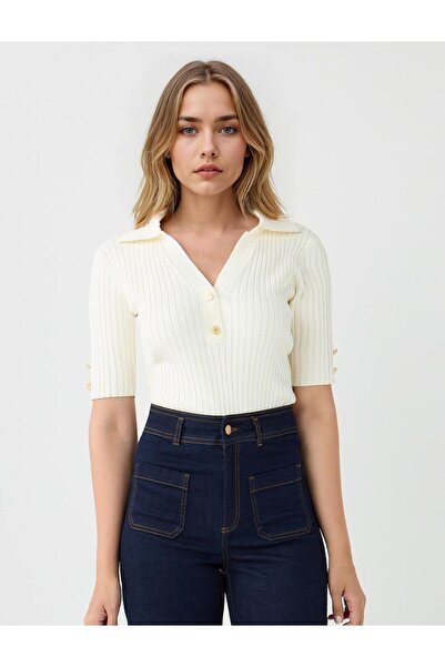 Jimmy Key Πλεκτό πουλόβερ με κοντό μανίκι σε ανοιχτό λευκό χρώμα