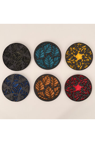 DECORADI Set 6 suporturi / coastere pahare, diametru 9 cm, negru / multicolor...