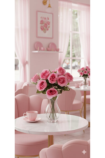 YASİMA 35 Cm Şeker Pembe Yakamoz Gülü – 7’li Yapay Gül Buketi, Dekoratif ve Z...