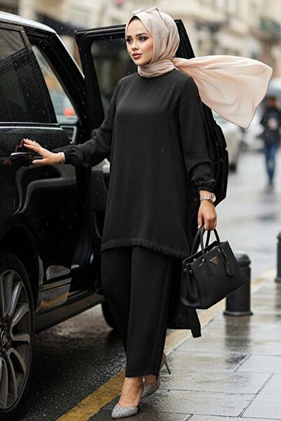 Neva Style 65876S Model Black Hijab Double Set