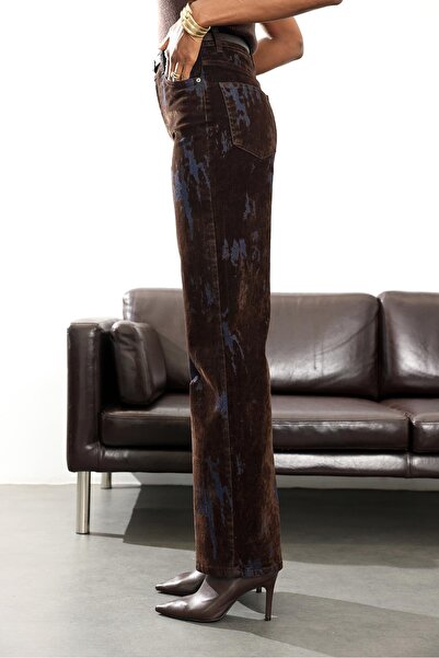 5in1Canpolat Brown Belted Wide Leg Jean 8077