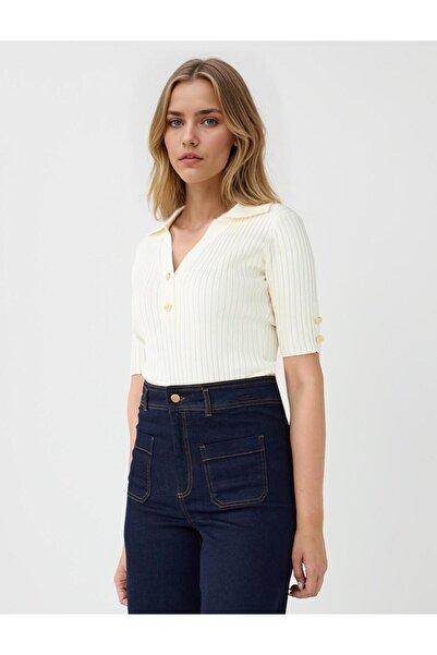 Jimmy Key Πλεκτό πουλόβερ με κοντό μανίκι σε ανοιχτό λευκό χρώμα