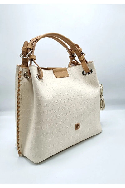 Just Polo حقيبة يد نسائية من كريم تابا بتصميم منقوش ومزودة بمشبك مغناطيسي مع حزام للكتف