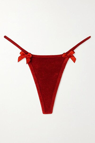 NSMLİFE New Year & Christmas Gift Women's Velvet Bow Detailed Thong & String Model