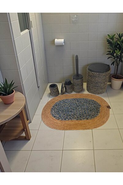 Home Inn Home Textile Σετ μπάνιου 6 τεμαχίων με φυσική υφή και ψάθινη εμφάνιση – Κομψό και μοντέρνο