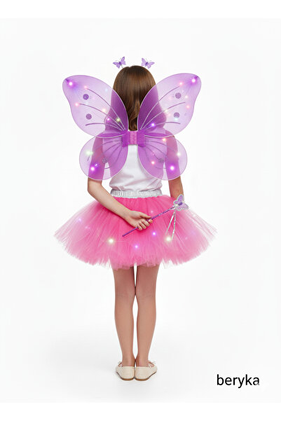 Kids costume with LED light butterfly wings FUCHSIA