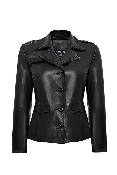 Derimod Giselle Women's Black Short Leather Jacket 24Wgd5252U4