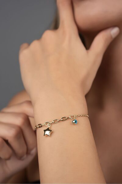 Altınaşkı Göz Boncuklu Yıldız Altın Bileklık