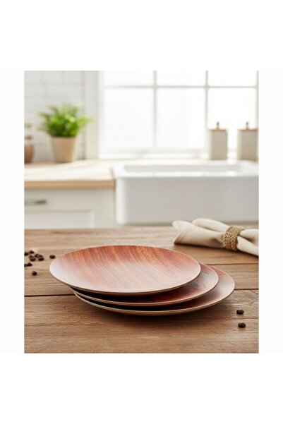 Generic Plastic Serving Dish 3 Pcs, Wooden Color, for Nuts, Dates, Snacks. Modern Design for Kitchen. 26.5cm